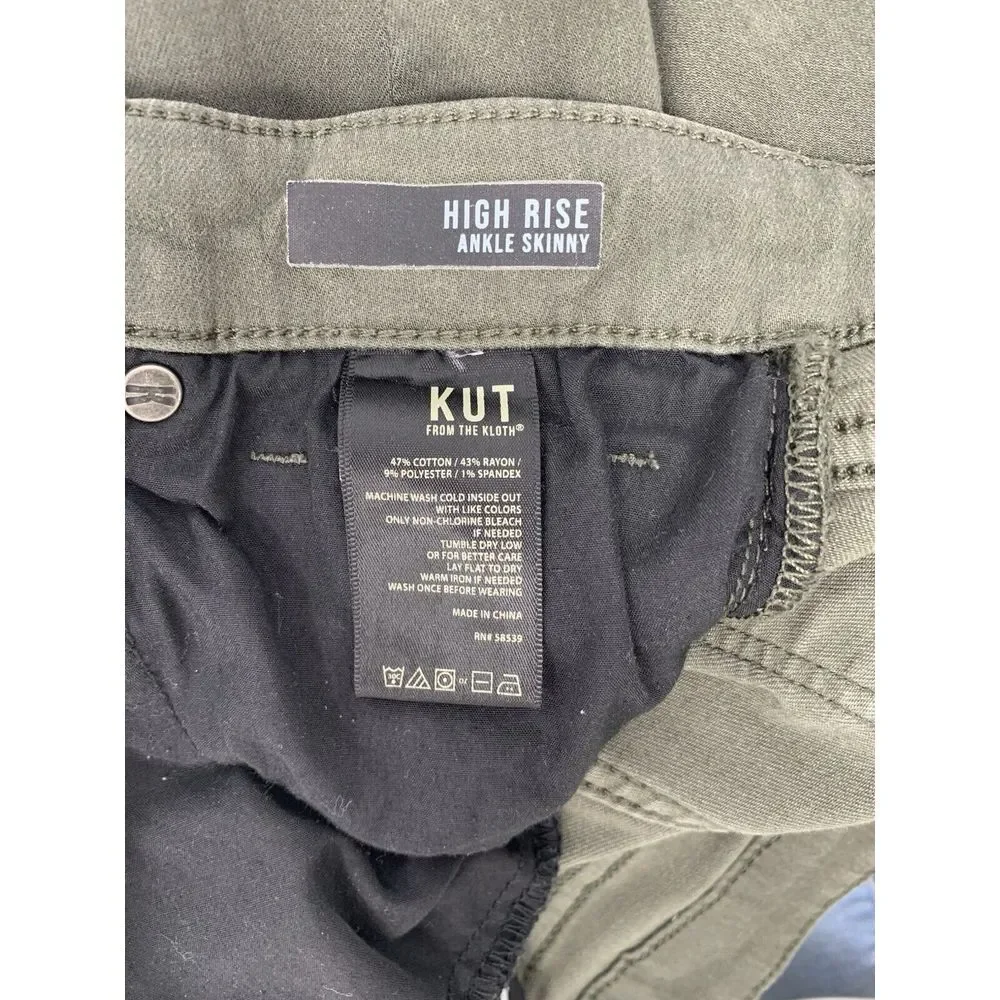 KUT From The Kloth Army Green High Rise Ankle Skinny Stretch Womens Jeans Size 6